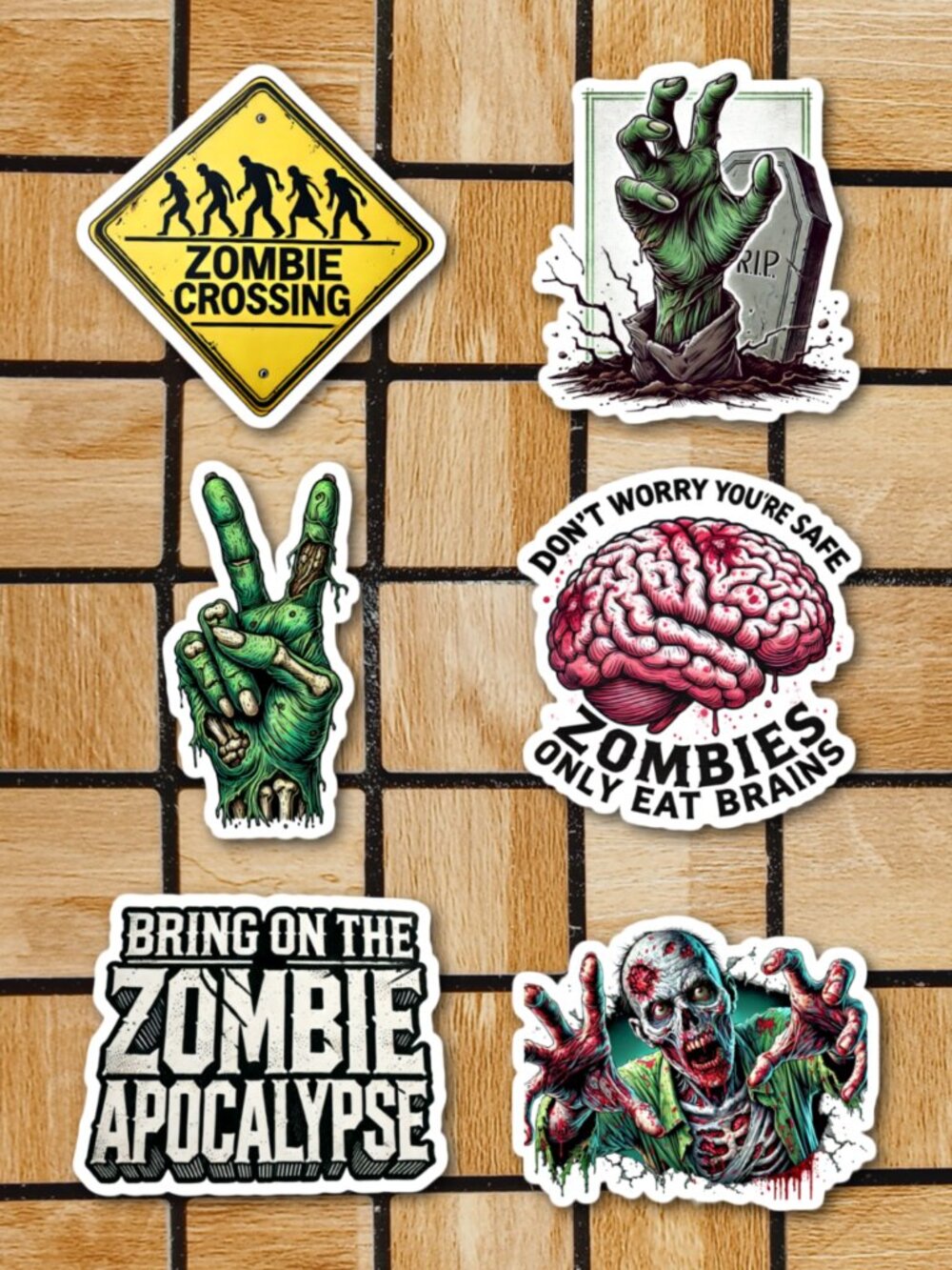 Horror Zombie Sticker Pack of 6 Vinyl Stickers Waterproof Die Cut Sticker Set